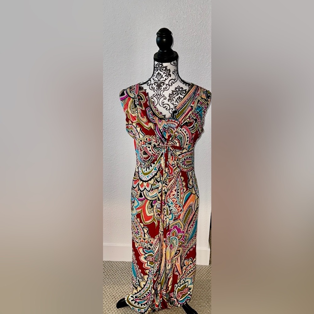 KATE & MALLORY Multicolor Front Knot V-Neck Sleeveless Long Maxi Dress Sz M